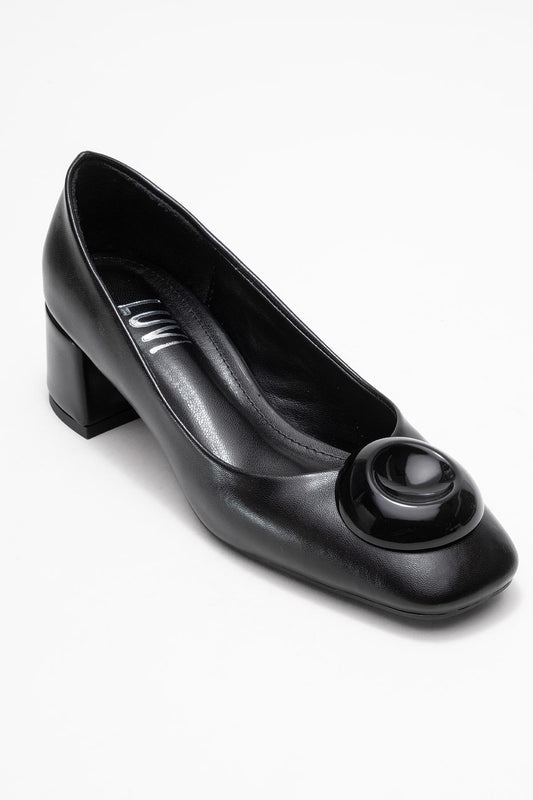 Mila - Zapatos de tacón de bloque con hebilla cuadrada y punta cuadrada (Mujer)