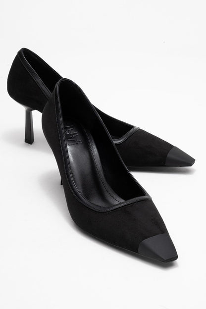 Rona - Zapatos de tacón de aguja de gamuza negra con punta (Mujer)