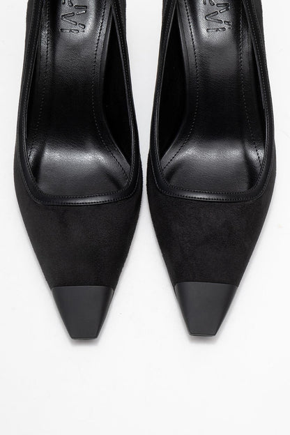 Rona - Zapatos de tacón de aguja de gamuza negra con punta (Mujer)