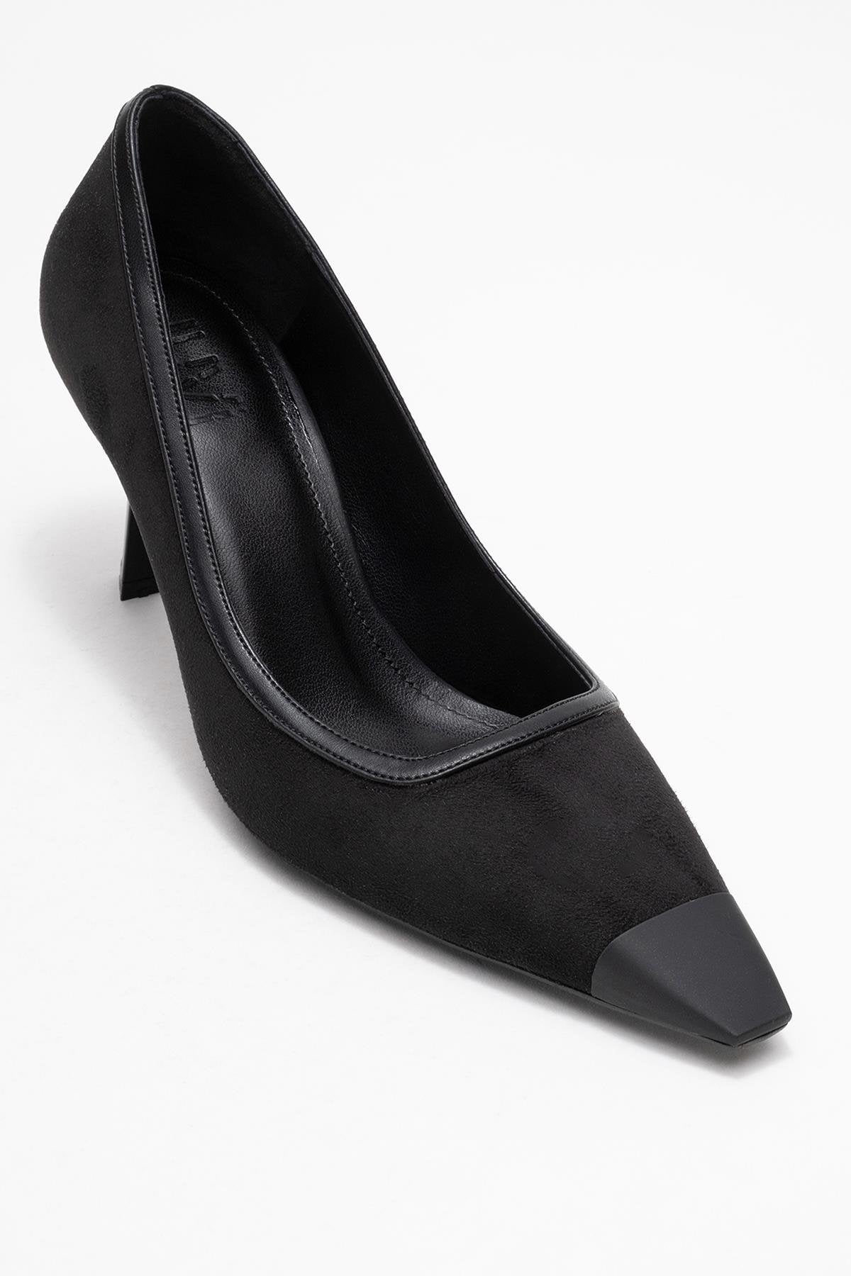 Rona - Zapatos de tacón de aguja de gamuza negra con punta (Mujer)