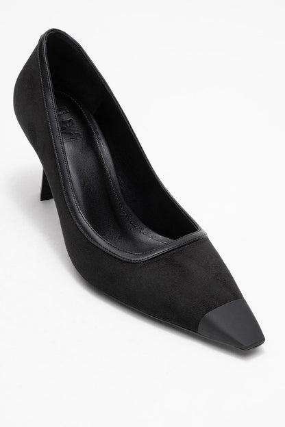 Rona - Zapatos de tacón de aguja de gamuza negra con punta (Mujer)