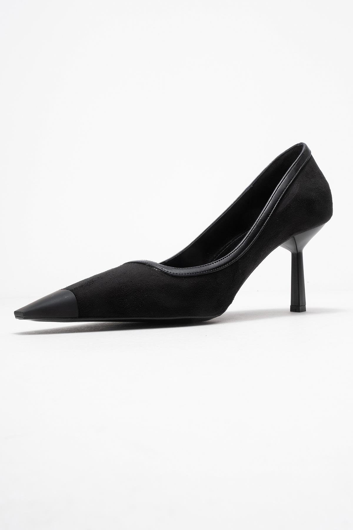 Rona - Zapatos de tacón de aguja de gamuza negra con punta (Mujer)