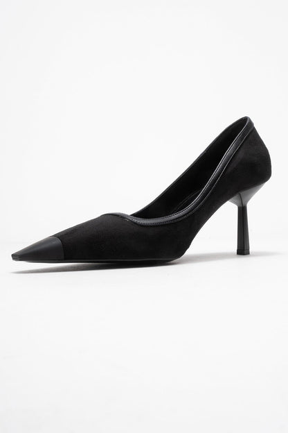Rona - Zapatos de tacón de aguja de gamuza negra con punta (Mujer)