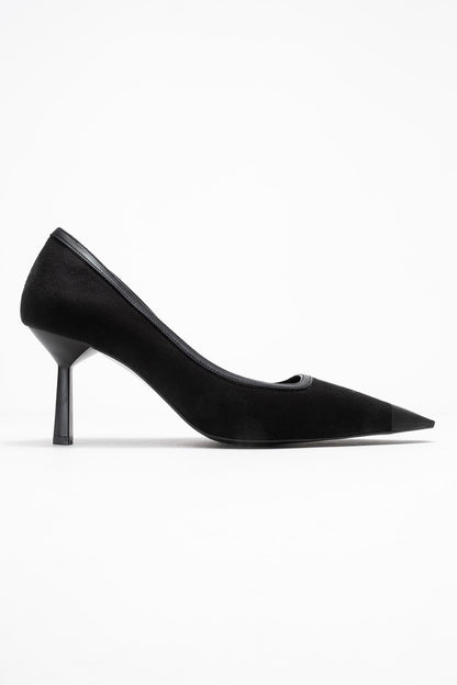 Rona - Zapatos de tacón de aguja de gamuza negra con punta (Mujer)