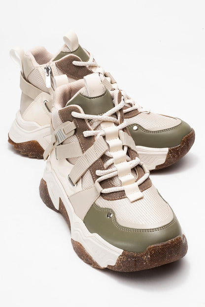 Seraphine - Bota deportiva con cremallera verde beige (Mujer)