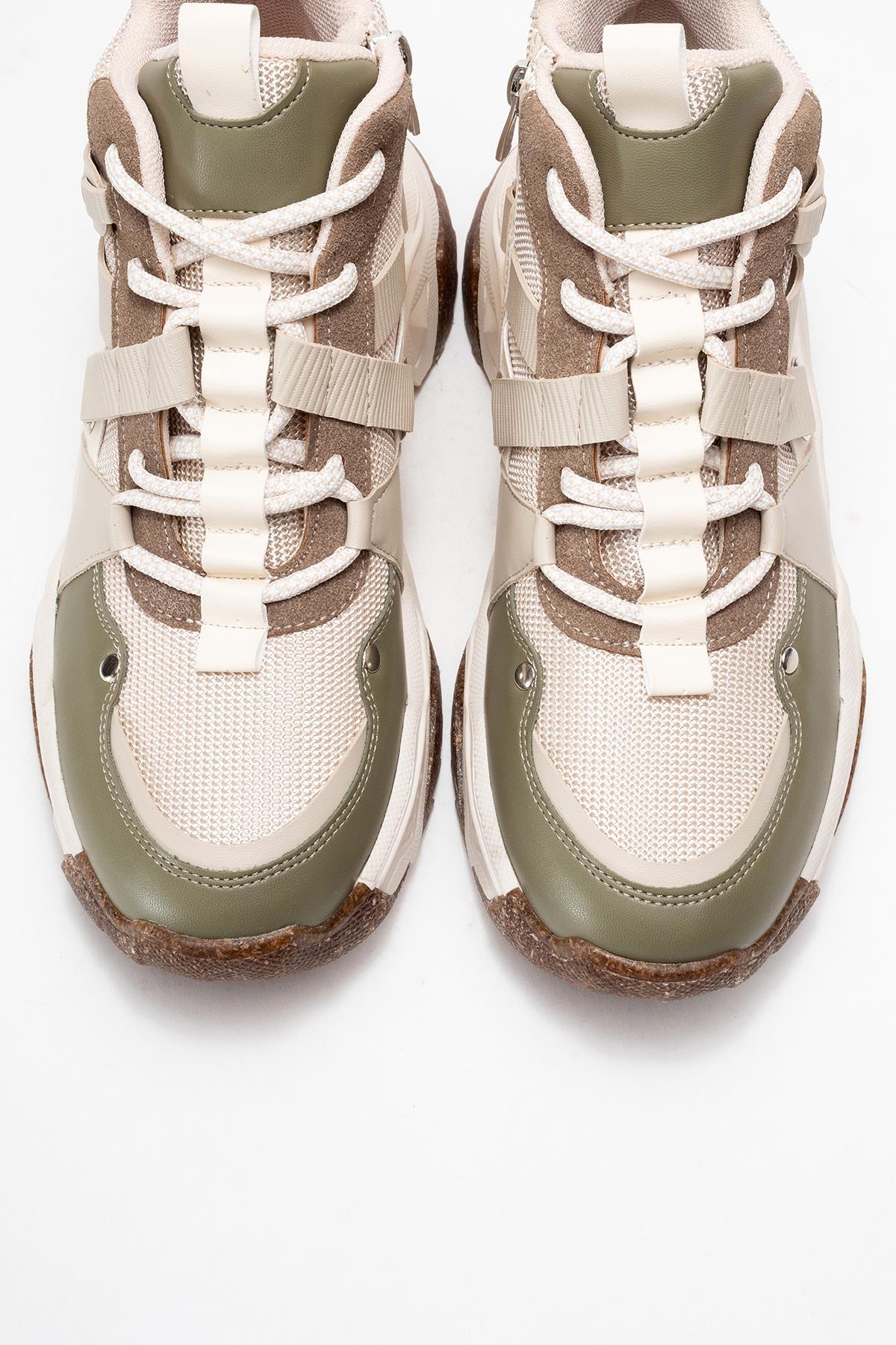 Seraphine - Bota deportiva con cremallera verde beige (Mujer)
