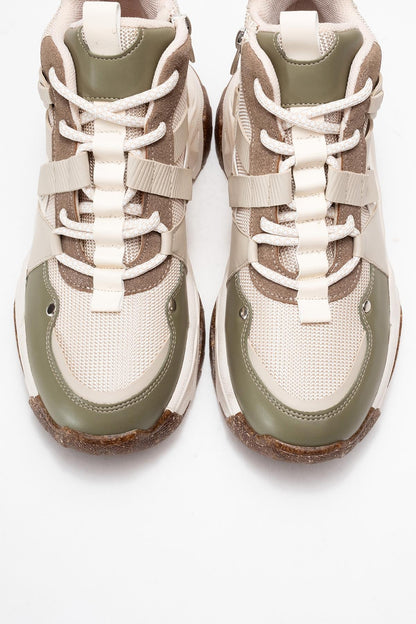 Seraphine - Bota deportiva con cremallera verde beige (Mujer)