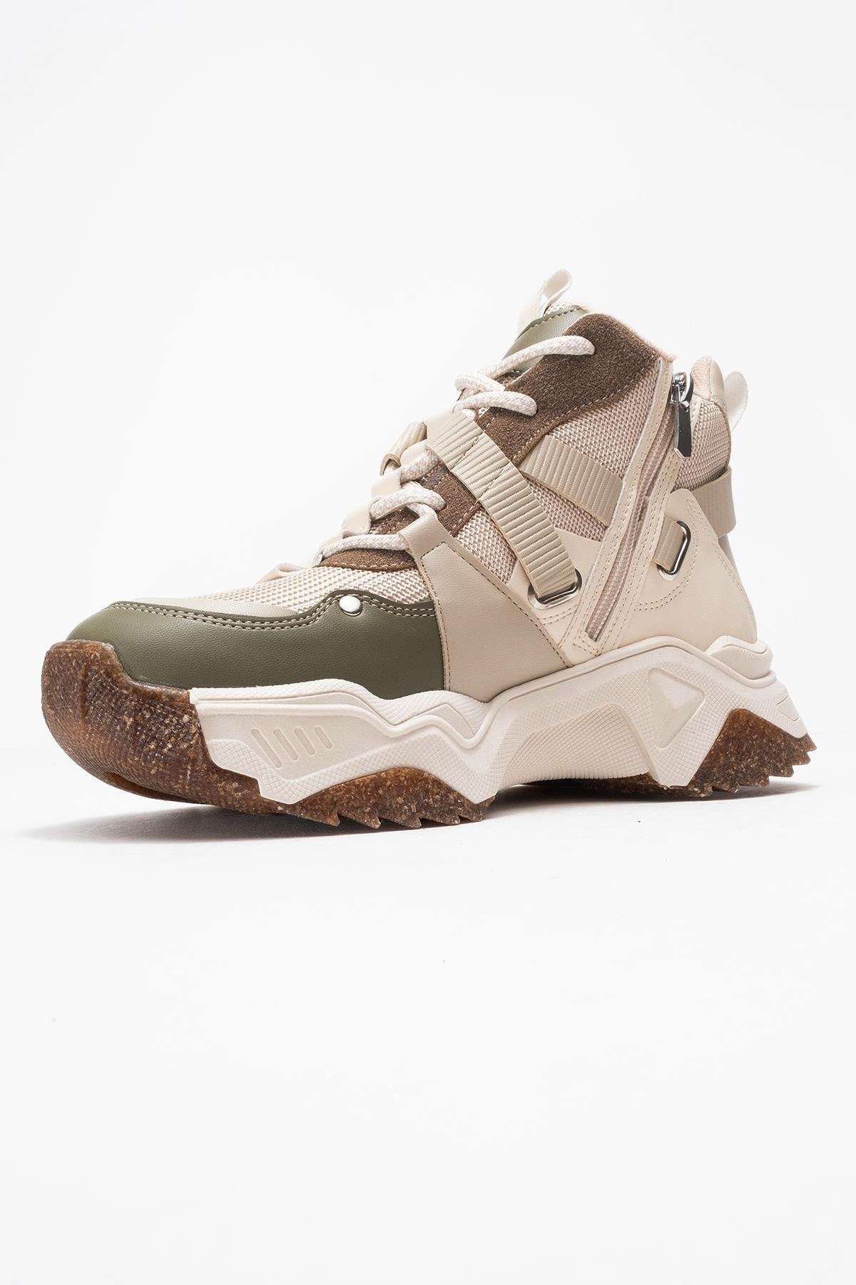 Seraphine - Bota deportiva con cremallera verde beige (Mujer)