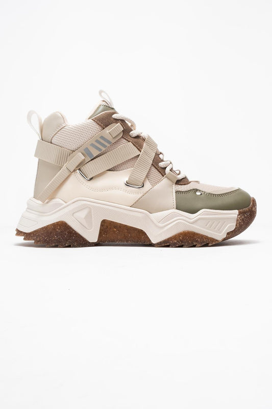 Seraphine - Bota deportiva con cremallera verde beige (Mujer)
