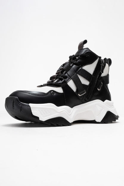 Seraphine - Bota deportiva con cremallera en blanco y negro (Mujer)