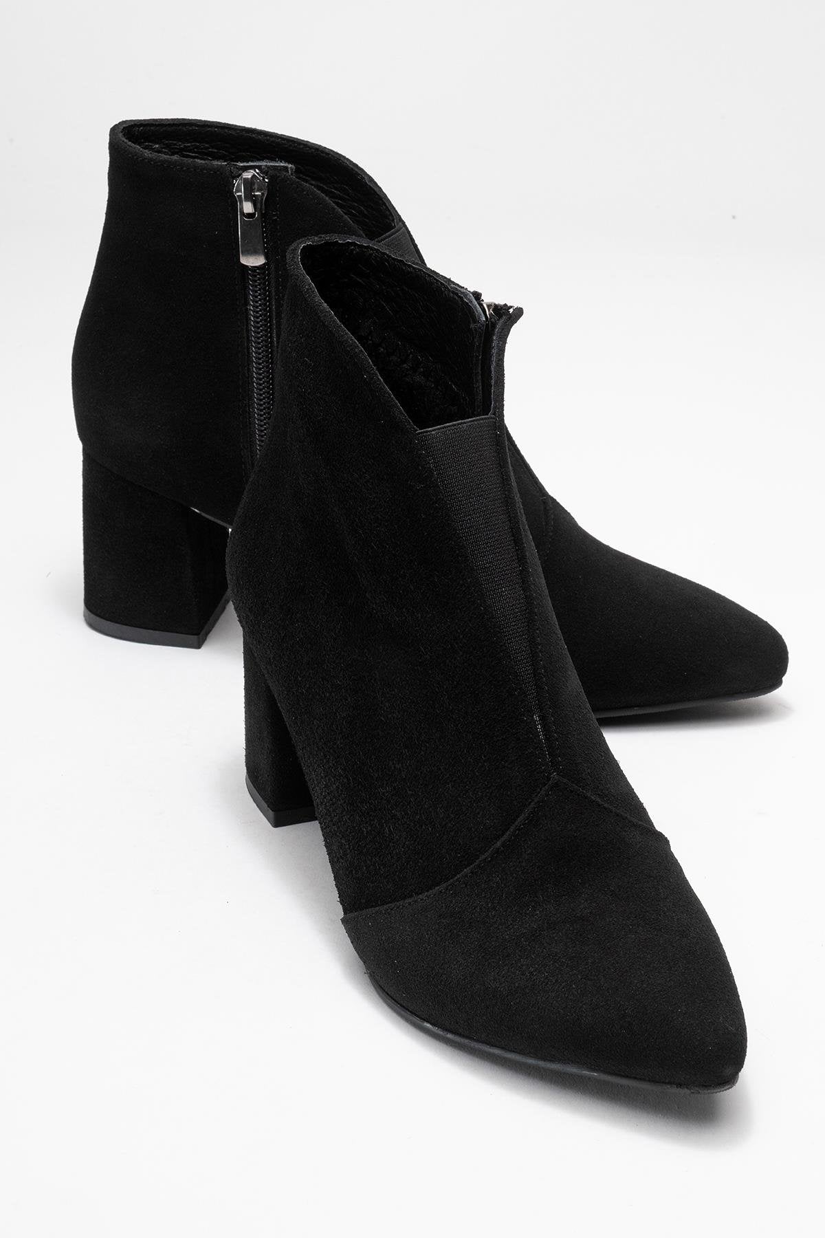 Bota de tacón de bloque de cuero de gamuza negra Finda (mujer)