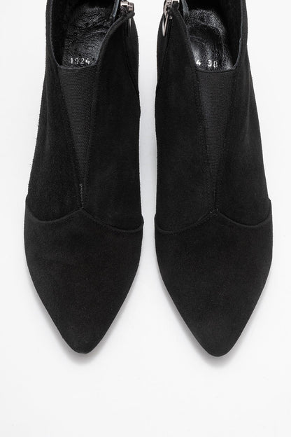 Bota de tacón de bloque de cuero de gamuza negra Finda (mujer)