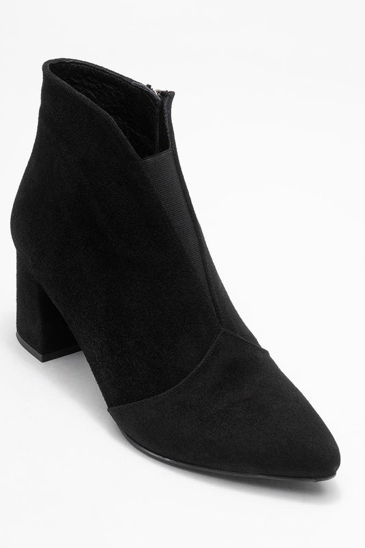 Bota de tacón de bloque de cuero de gamuza negra Finda (mujer)