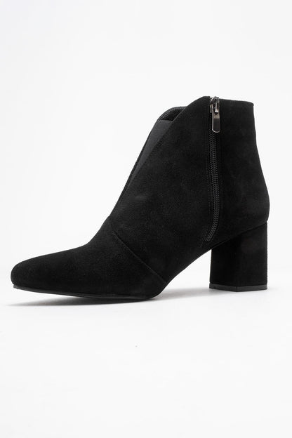 Bota de tacón de bloque de cuero de gamuza negra Finda (mujer)