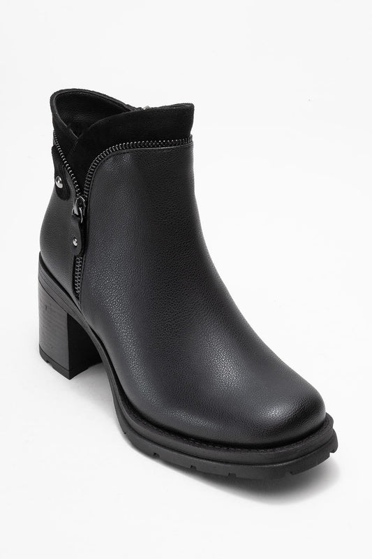 Parly - Black Zip-Block Heel Boot (Women)
