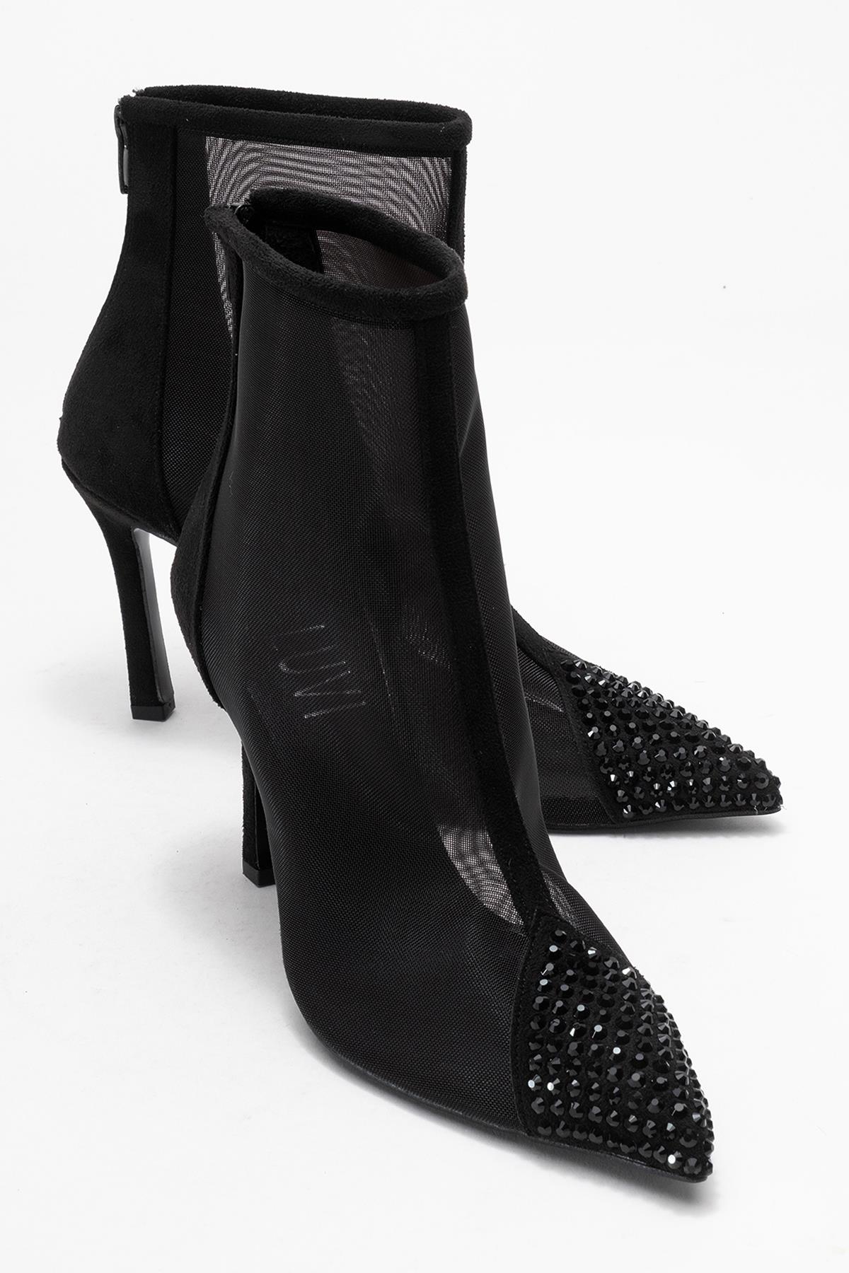 Farella - Black Mesh Embellished Back-Zip Bootie (Women)