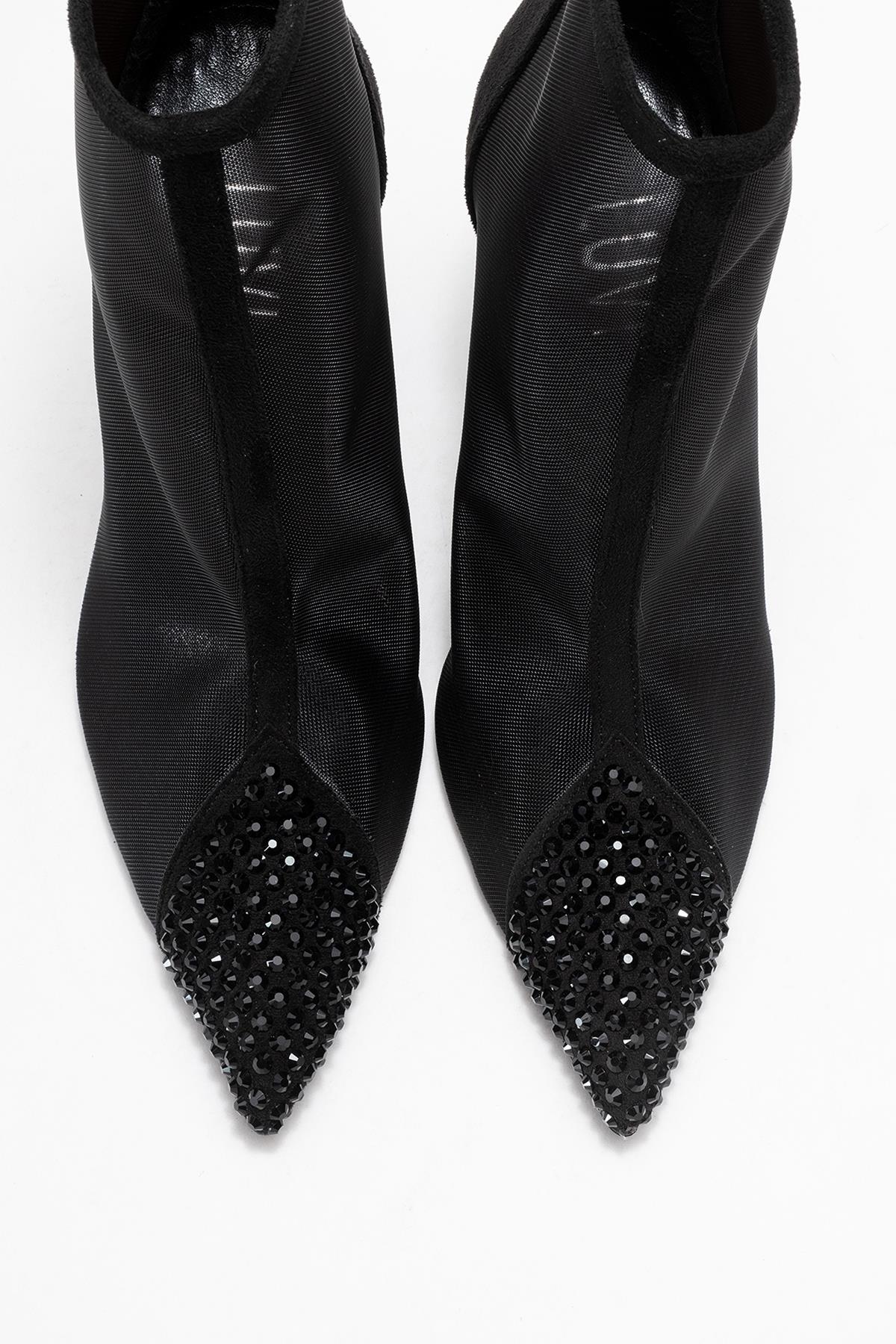 Farella - Black Mesh Embellished Back-Zip Bootie (Women)