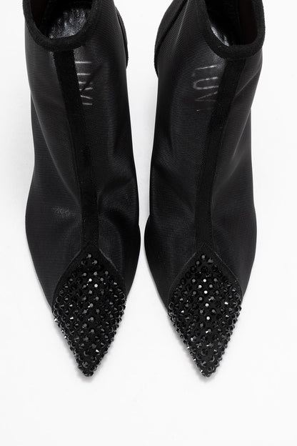 Farella - Black Mesh Embellished Back-Zip Bootie (Women)