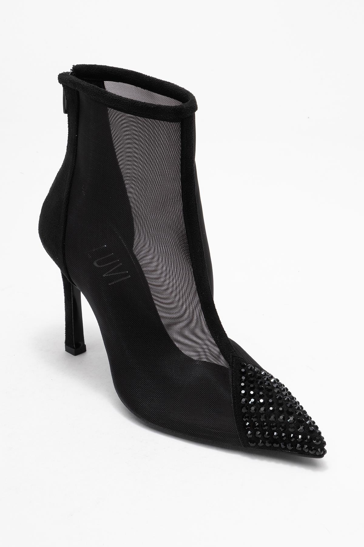 Farella - Black Mesh Embellished Back-Zip Bootie (Women)