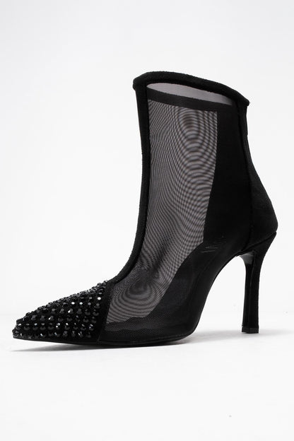 Farella - Black Mesh Embellished Back-Zip Bootie (Women)