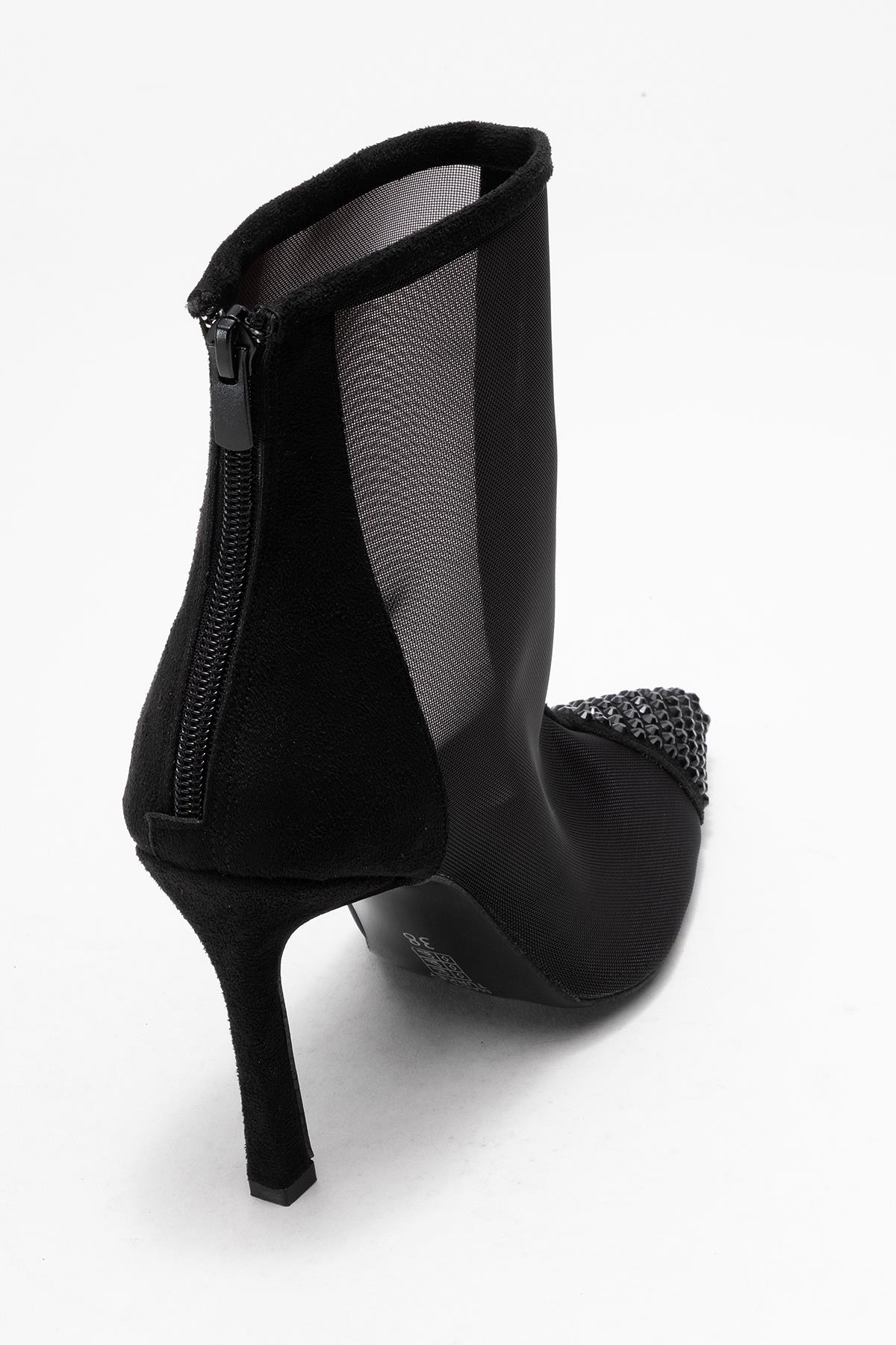 Farella - Black Mesh Embellished Back-Zip Bootie (Women)