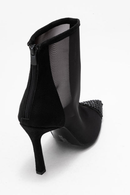 Farella - Black Mesh Embellished Back-Zip Bootie (Women)