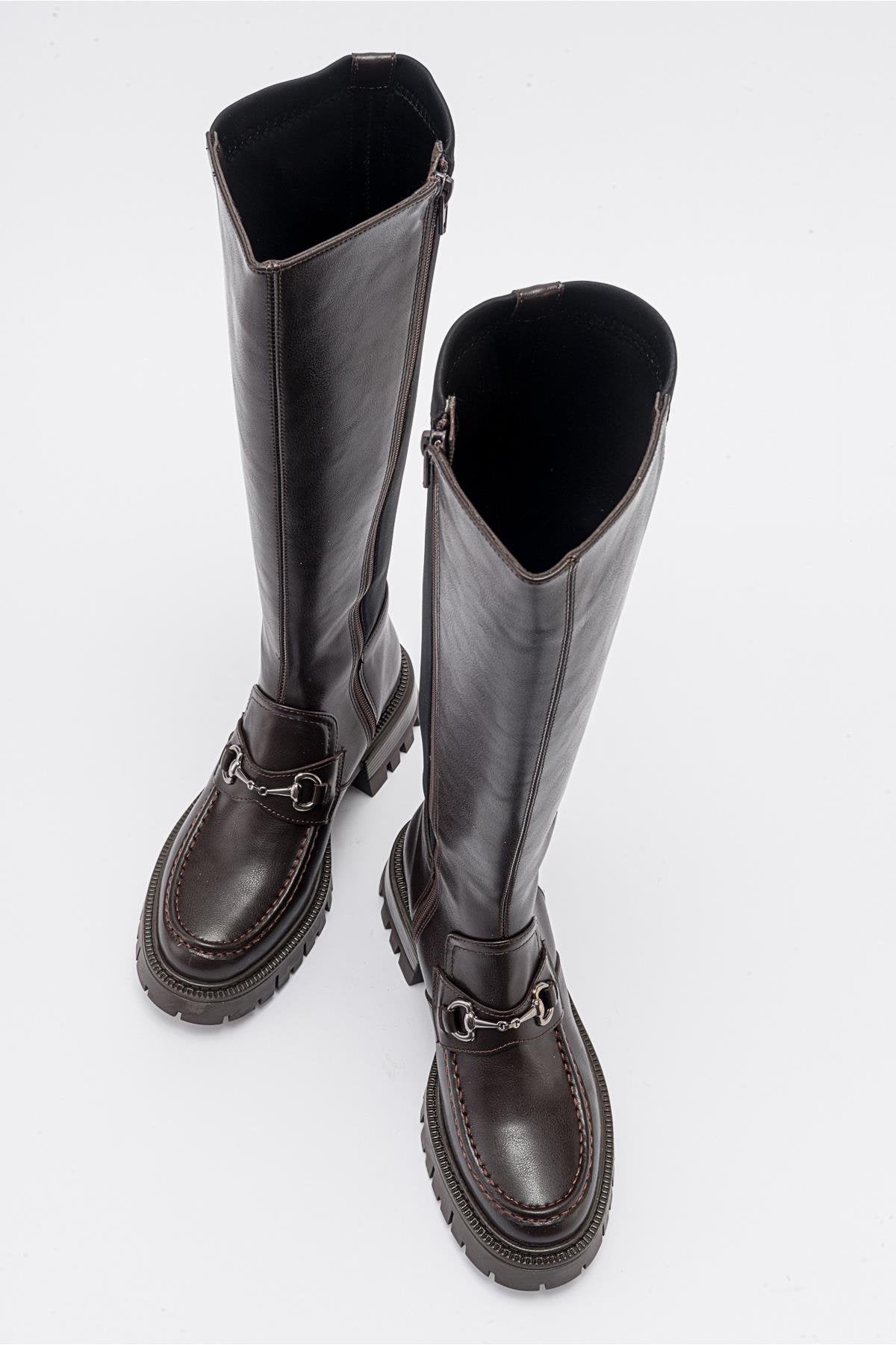 Chapel - Brown Buckle Stretch Boot (Women)