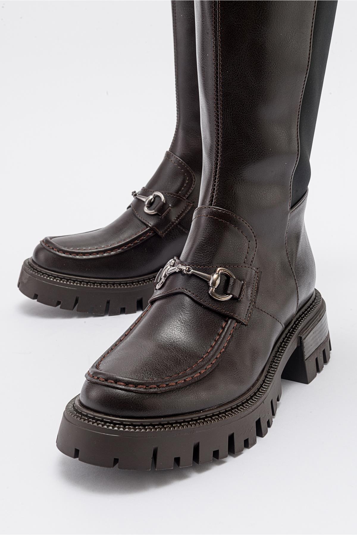 Chapel - Brown Buckle Stretch Boot (Women)