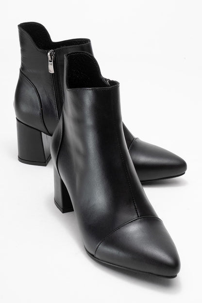 Gael - Bota de tacón de bloque de cuero negro (Mujer)