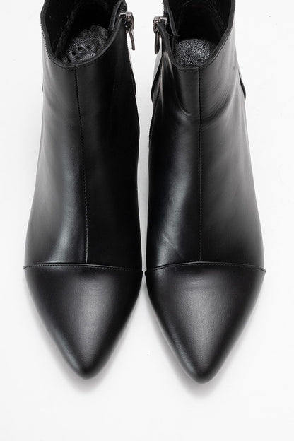 Gael - Bota de tacón de bloque de cuero negro (Mujer)