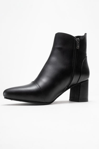 Gael - Bota de tacón de bloque de cuero negro (Mujer)