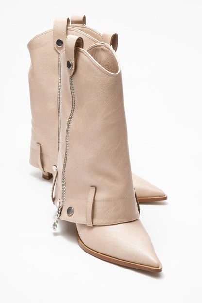 Lola - Botín de tacón puntiagudo con cremallera color beige (Mujer)