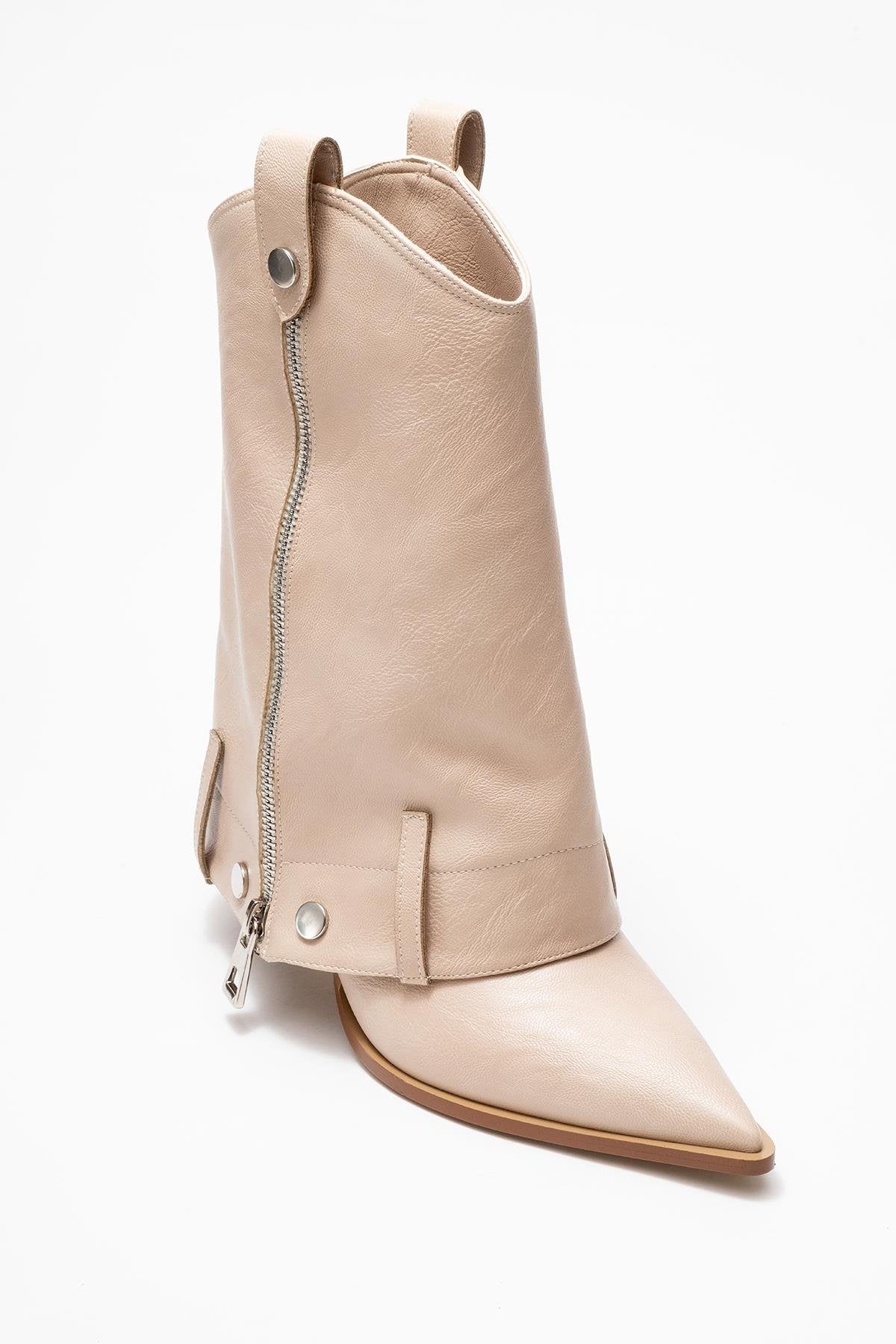 Lola - Botín de tacón puntiagudo con cremallera color beige (Mujer)