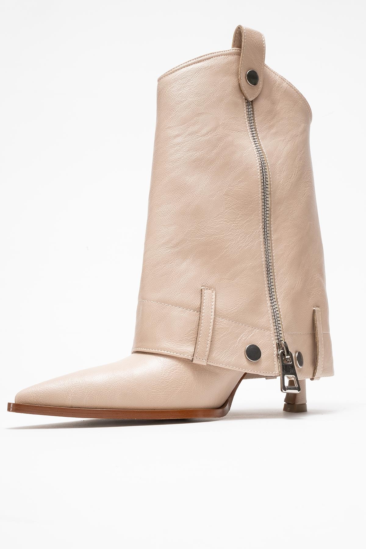 Lola - Botín de tacón puntiagudo con cremallera color beige (Mujer)