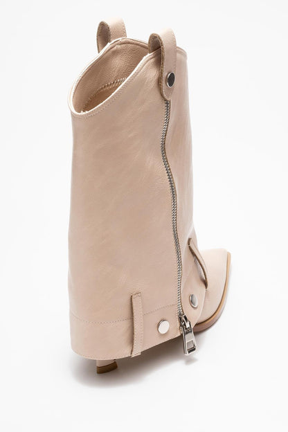 Lola - Botín de tacón puntiagudo con cremallera color beige (Mujer)