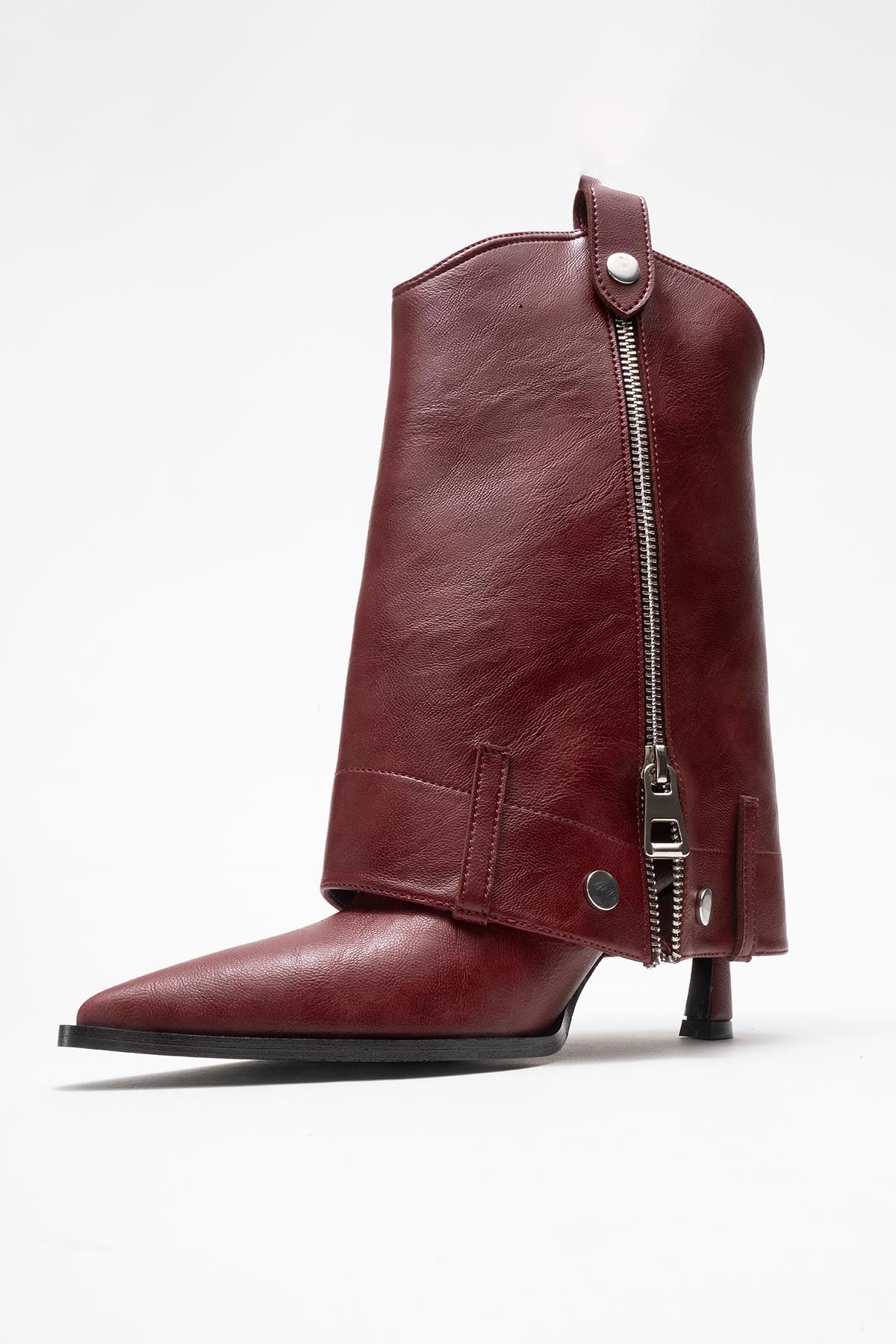 Lola - Bota de tacón con punta en pico y cremallera burdeos (Mujer)