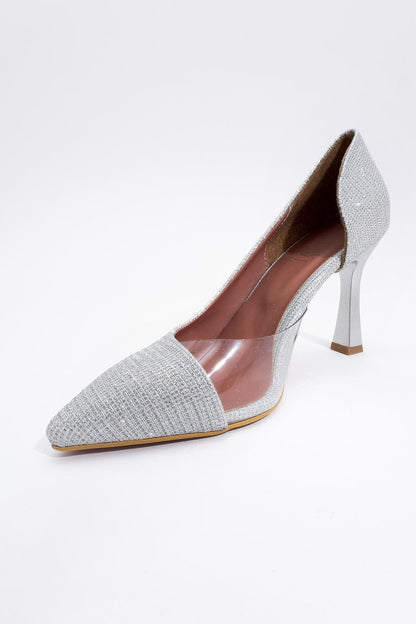 Ursula - Zapatilla de Tacón con Brillo Plateado y Punta Fina (Mujer)