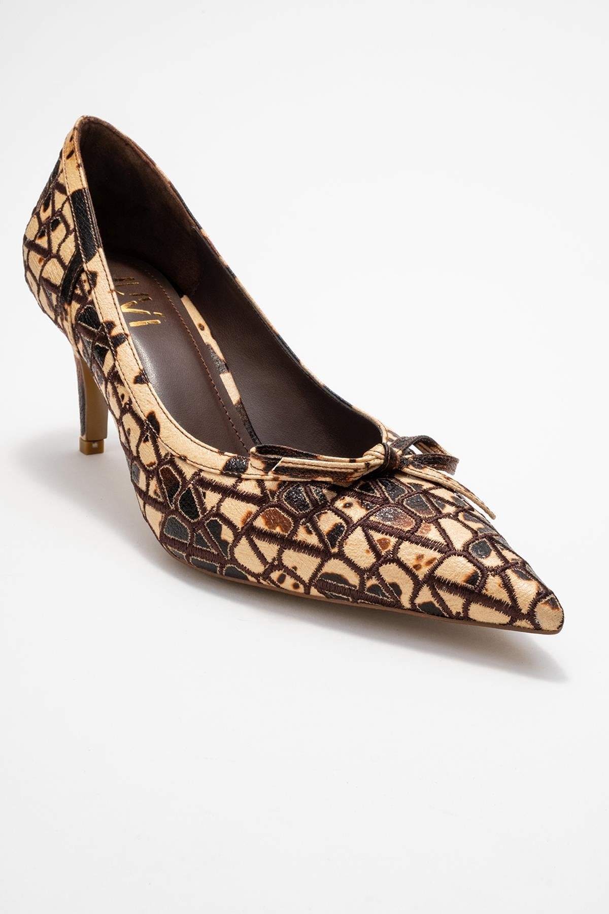 Camden - Zapato de salón con lazo y puntera abierta con estampado beige (Mujer)