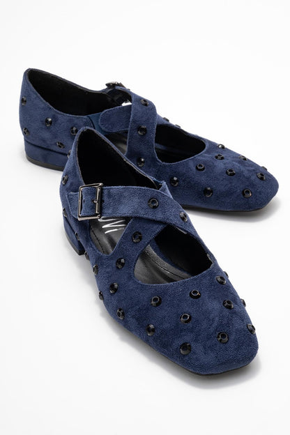 Addison - Navy Suede Cross Strap Mary Jane Shoes (Women)