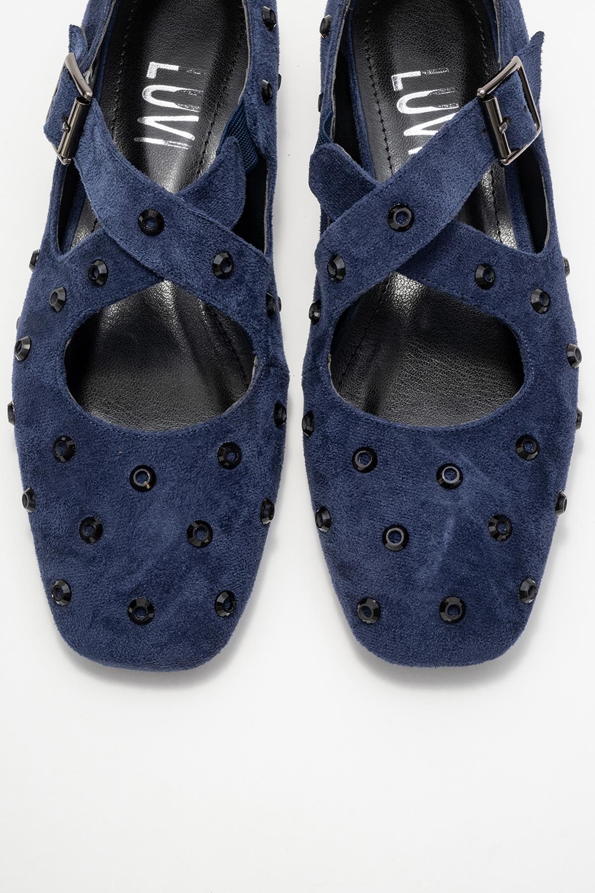Addison - Navy Suede Cross Strap Mary Jane Shoes (Women)
