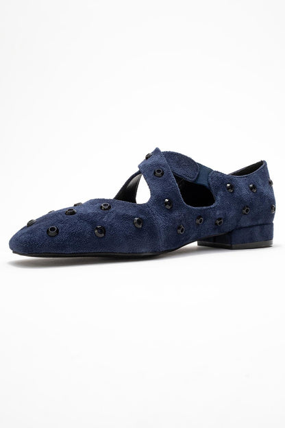 Addison - Navy Suede Cross Strap Mary Jane Shoes (Women)