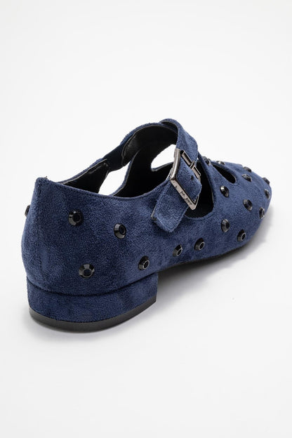 Addison - Navy Suede Cross Strap Mary Jane Shoes (Women)