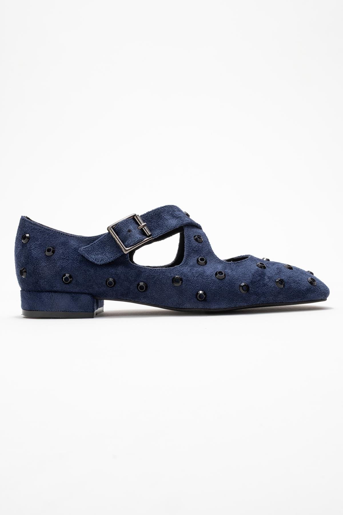 Addison - Navy Suede Cross Strap Mary Jane Shoes (Women)