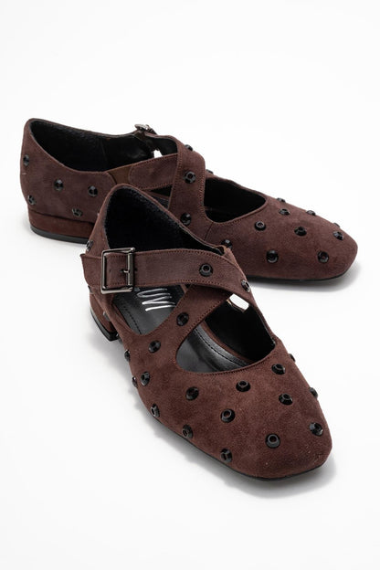Addison - Brown Suede Cross Strap Mary Jane Shoes (Women)