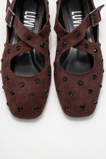 Addison - Brown Suede Cross Strap Mary Jane Shoes (Women)