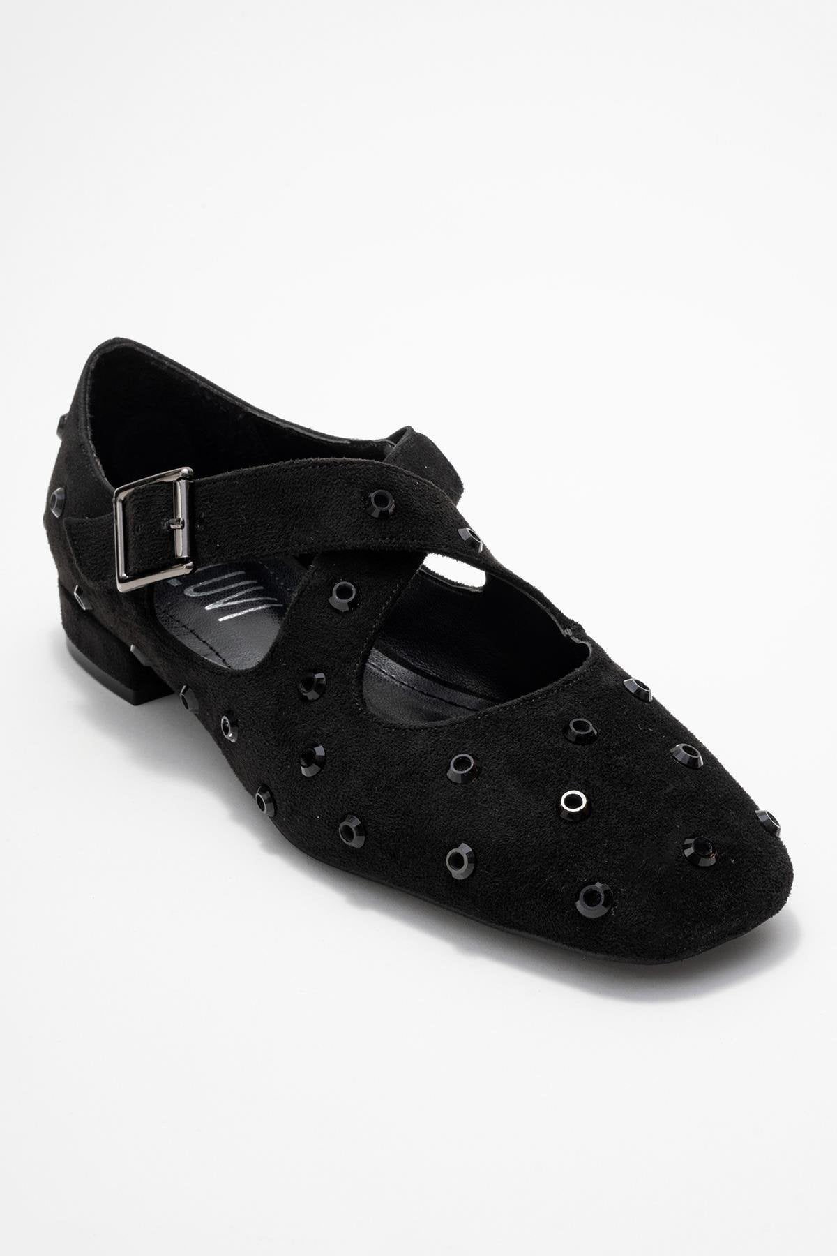 Addison - Black Suede Cross Strap Mary Jane Shoes (Women)