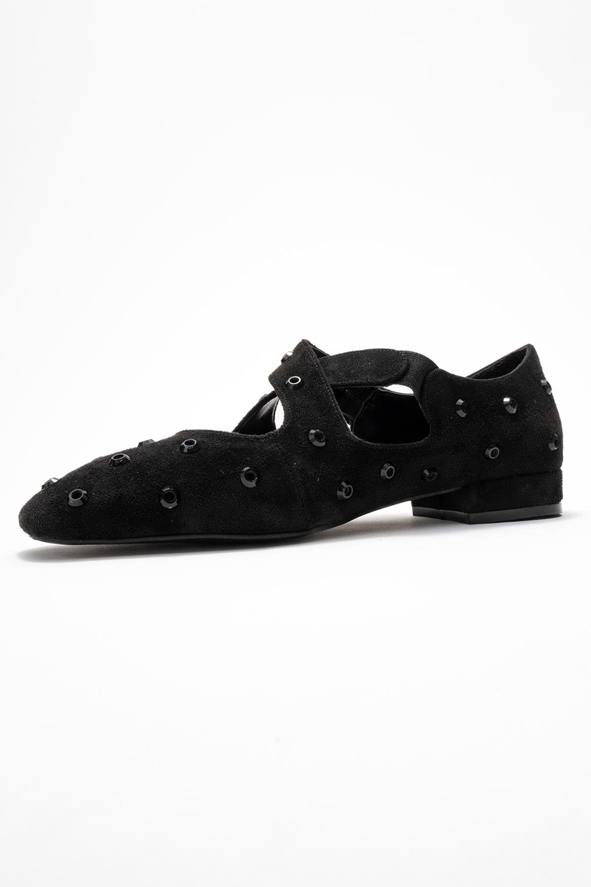 Addison - Black Suede Cross Strap Mary Jane Shoes (Women)
