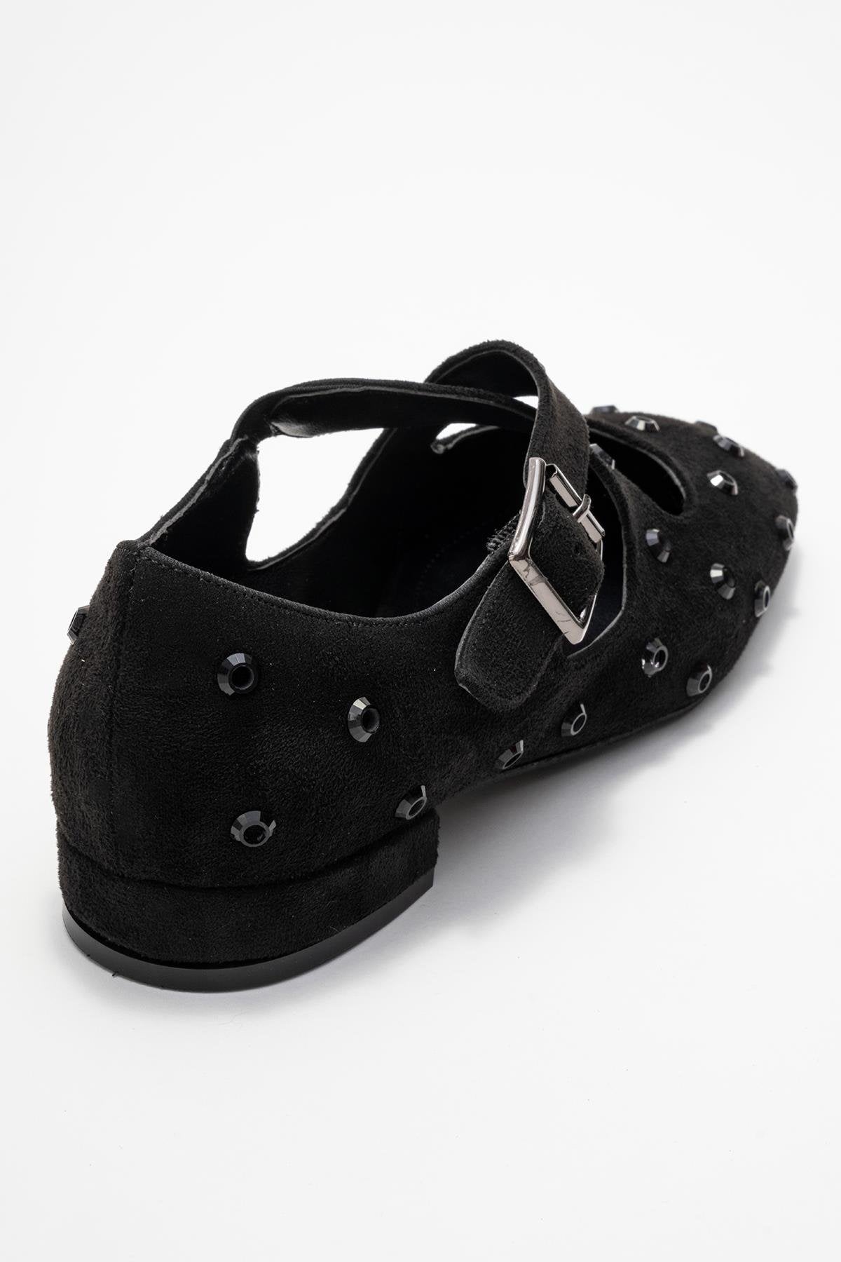 Addison - Black Suede Cross Strap Mary Jane Shoes (Women)