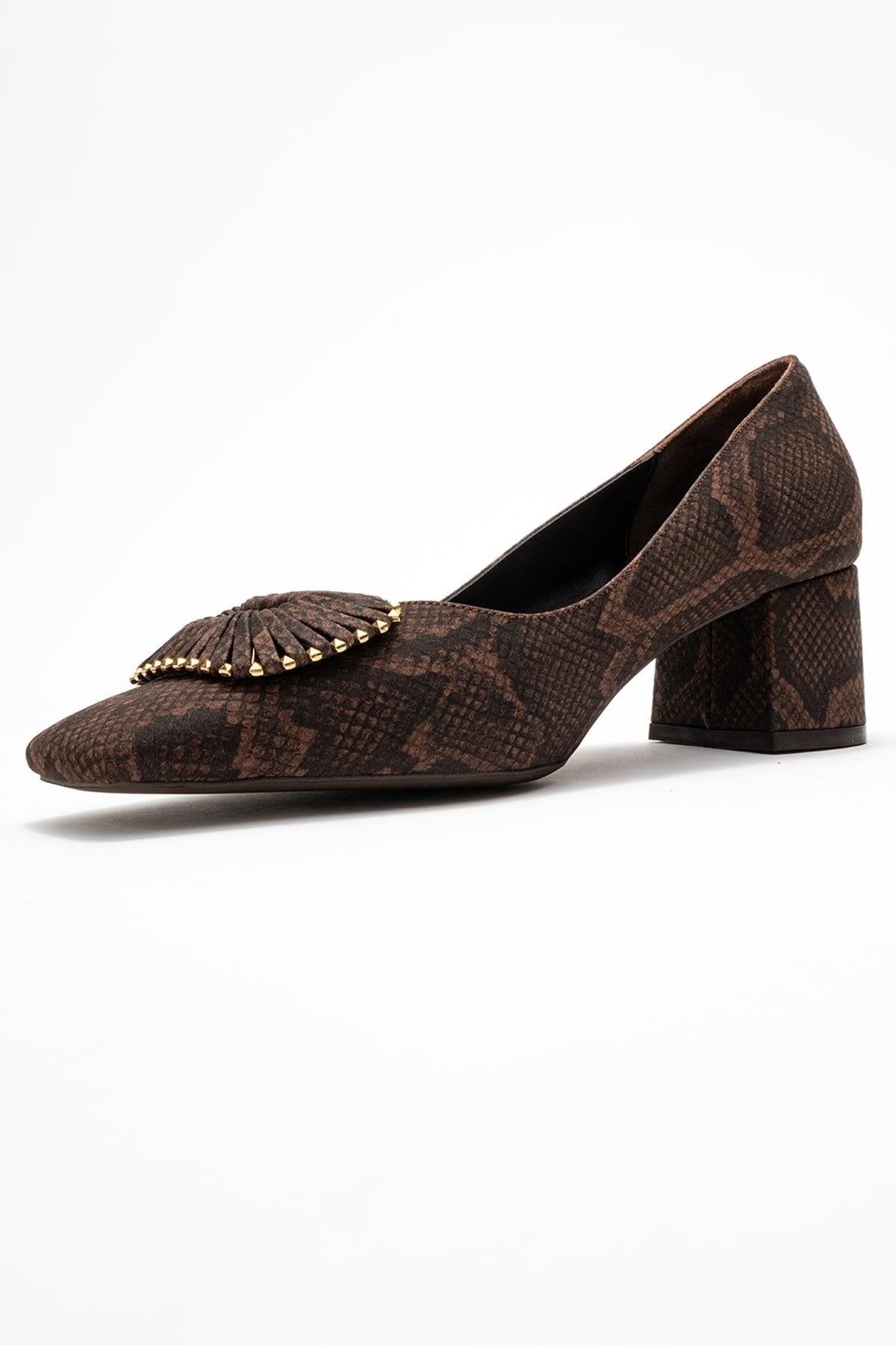 Velora - Zapatos de tacón grueso con hebilla y punta cuadrada con estampado marrón (Mujer)
