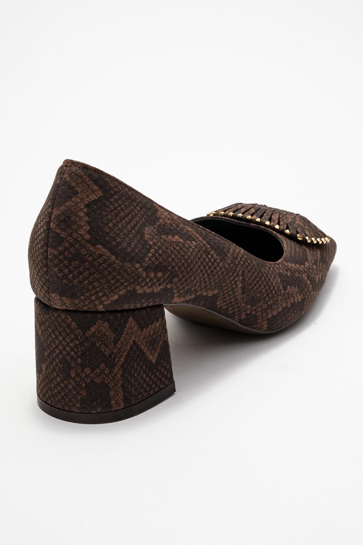 Velora - Zapatos de tacón grueso con hebilla y punta cuadrada con estampado marrón (Mujer)